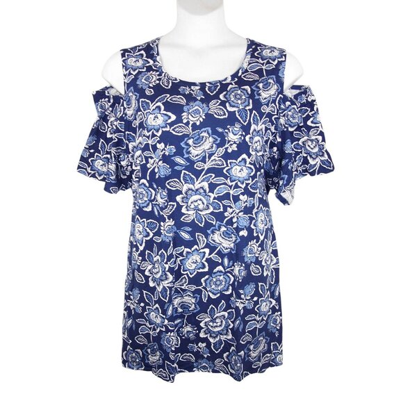 NEW Woman Within 4X 34/36 Floral Short Sleeve Cold Shoulder Plus Size Top Blouse - Picture 1 of 11